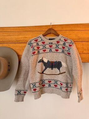 Vintage Eddie Bauer Wool Blend Rocking Horse Sweater